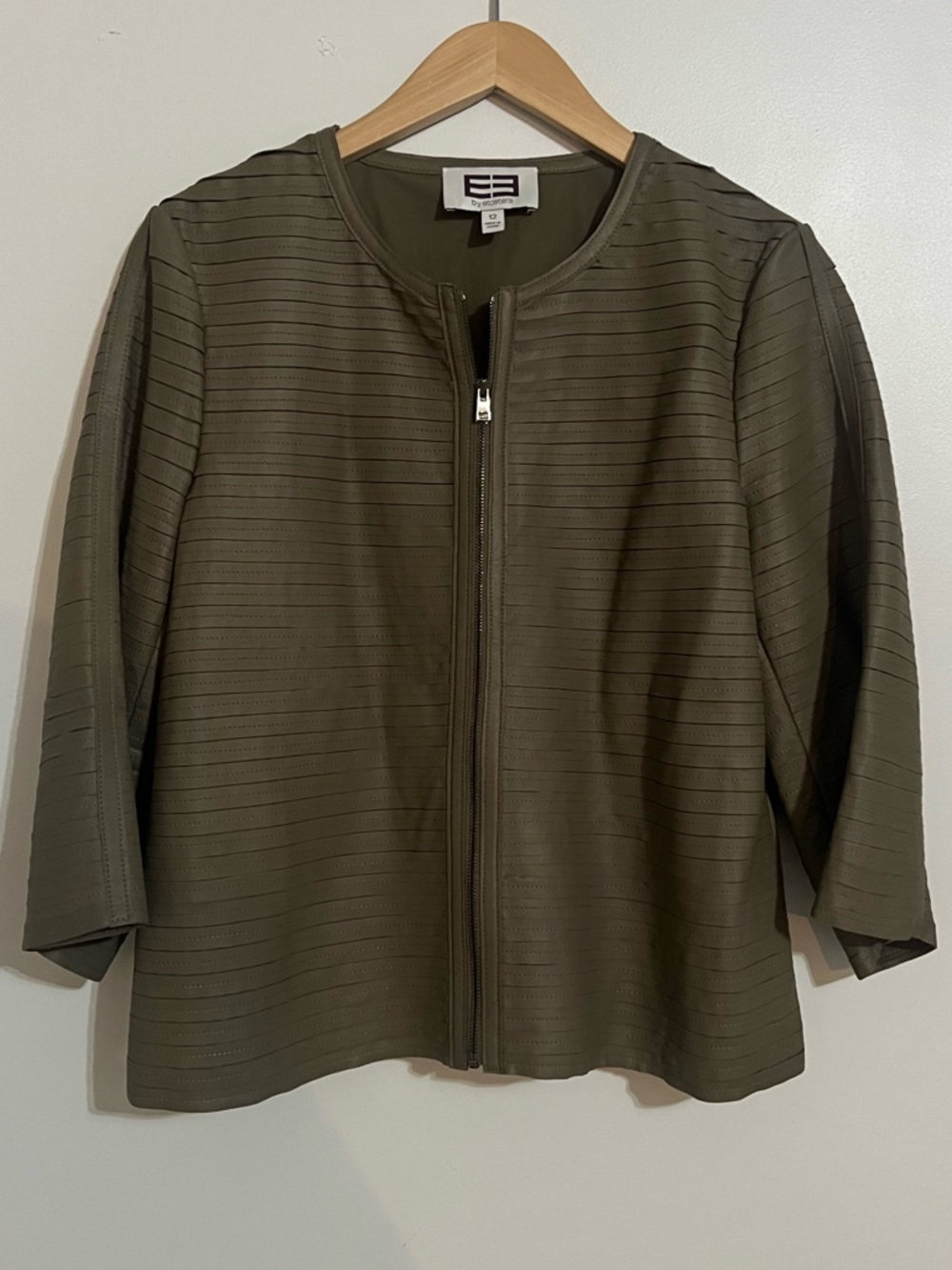 Etcetera Taupe Leather Ribbed Zip-Front Jacket Like New